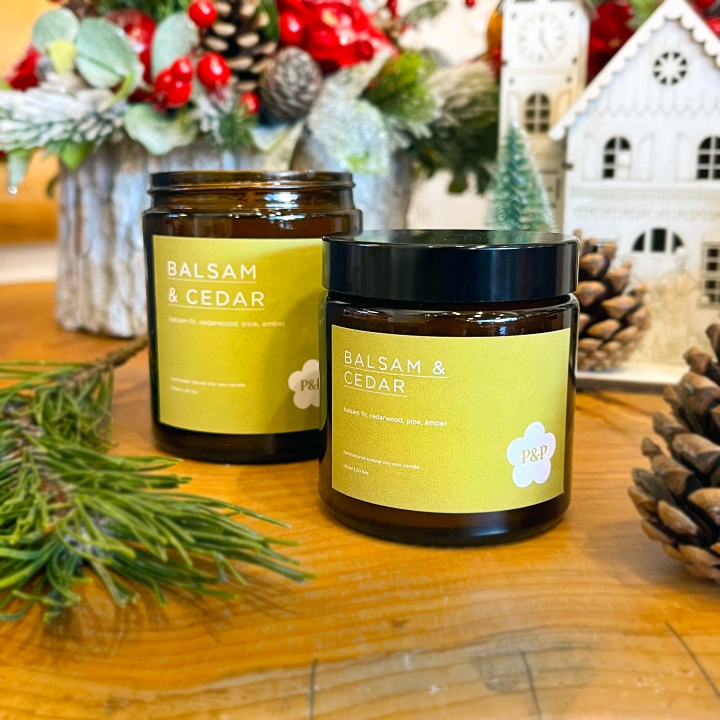 Balsam & Cedar   Petals & Pots Scented Candle